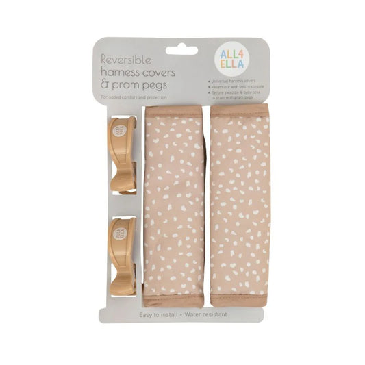 Harness Covers & Pram  Pegs - Beige Dots