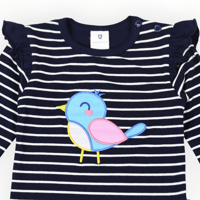 Frill Bird Striped Top - Navy
