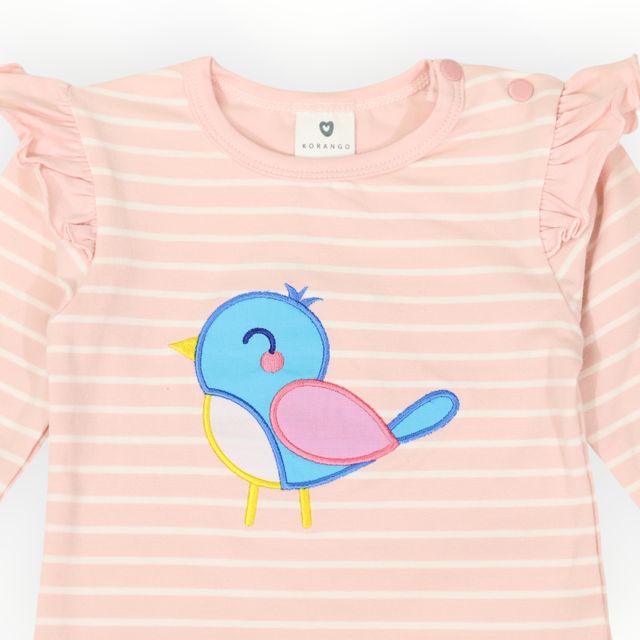 Frill Bird Striped Top - Pink