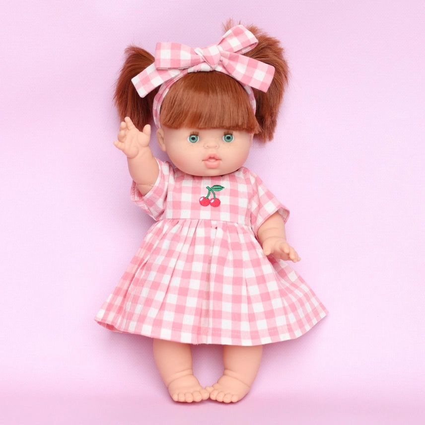 Dolls Blush Cherry  Gingham Chloe Gingham Dress - Fits 34-38cm