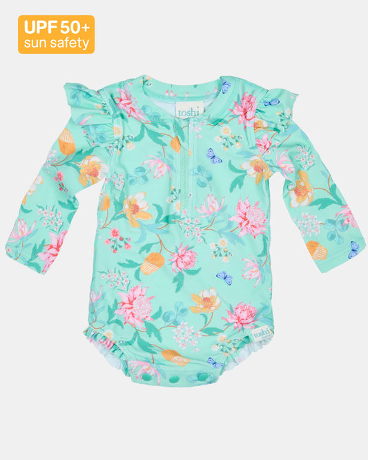 Toshi Swim Onesie L/S - Waratah Mint