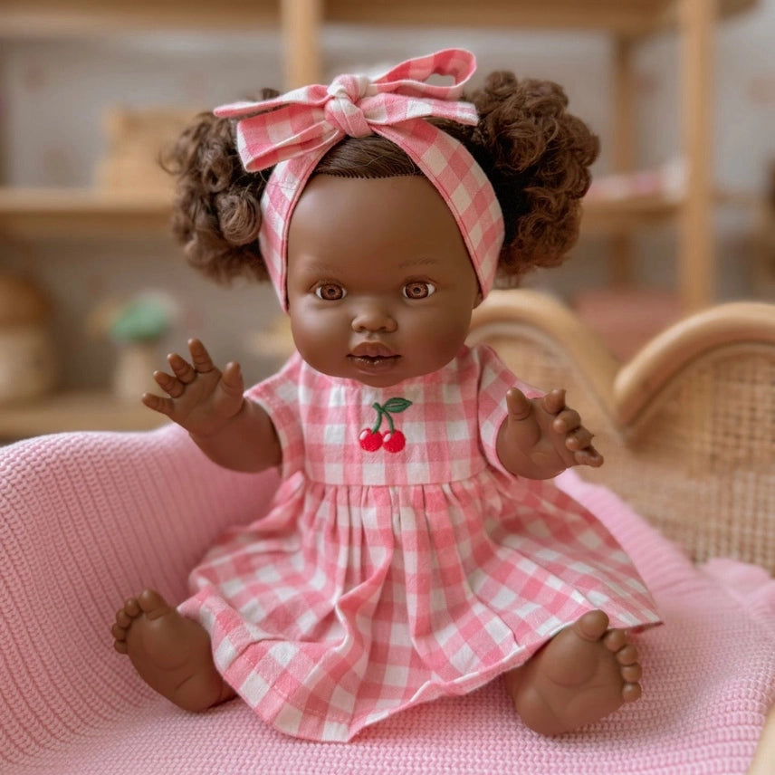 Dolls Blush Cherry  Gingham Chloe Gingham Dress - Fits 34-38cm