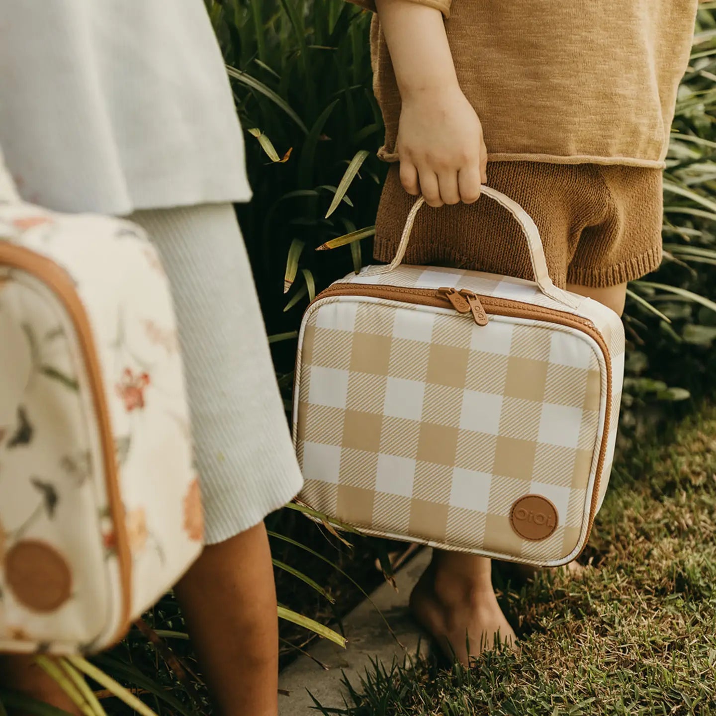 Mini Insulated Lunch Bag - Beige Gingham