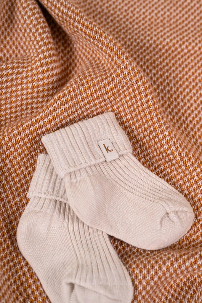 Cotton Ribbed Baby Socks 0-6M - Oat