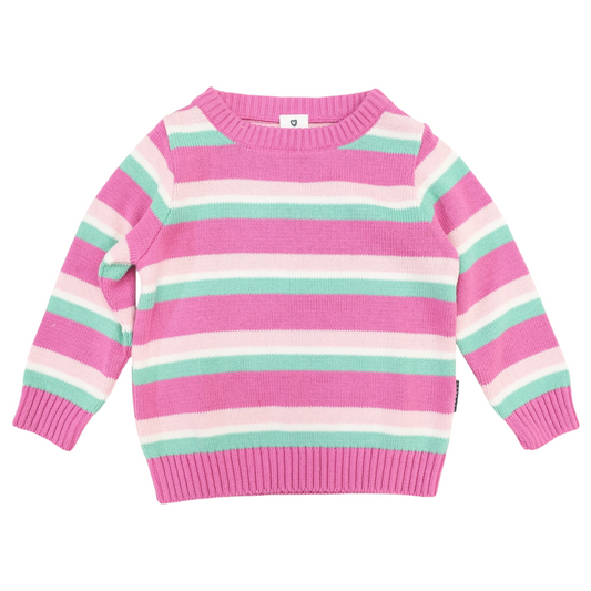 Stripe Knit Sweater - Hot Pink & Green