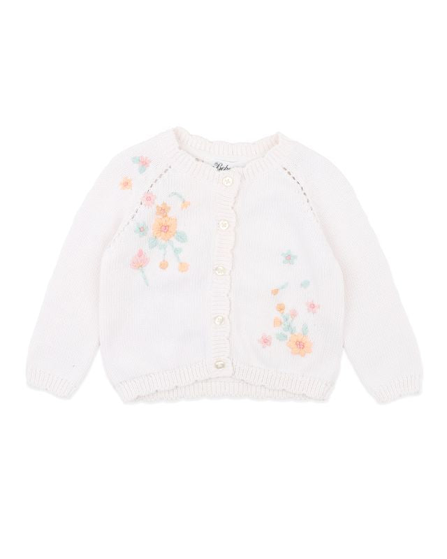 Fern Hand Emb.  Cardigan - Cloud