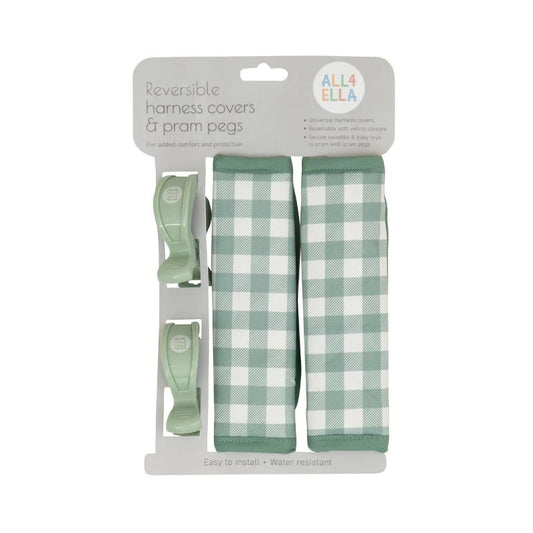 Harness Covers & Pram Pegs - Gingham Sage