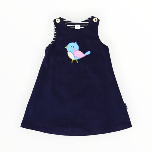 Little Wren Appliqued Cord Dress - Navy