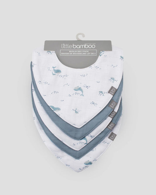 Muslin Bibs 5PK - Retro Blue