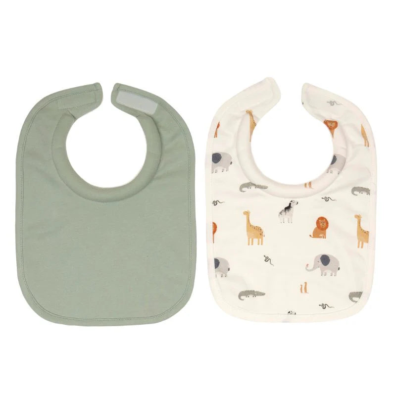 Roll Neck Bib 2pk - Wild Animals