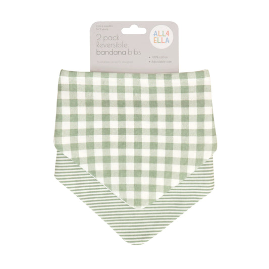 Bandana Bibs 2pk - Sage Gingham