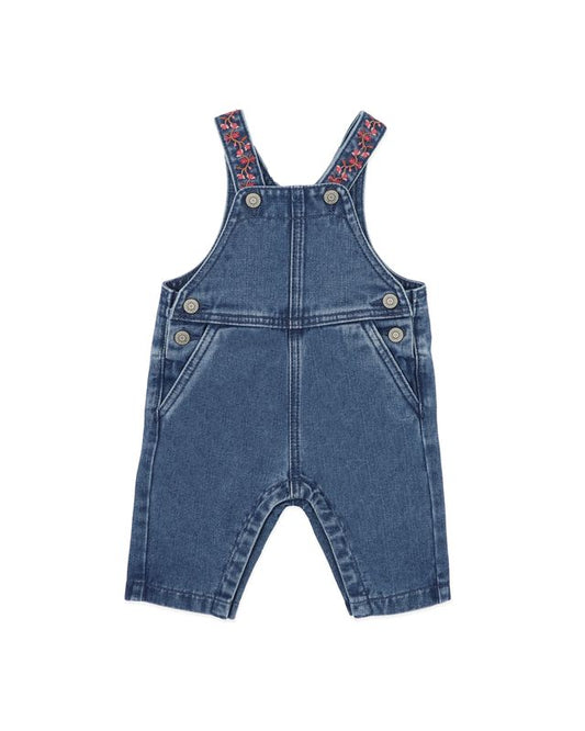Denim Emb. Overalls - Mid Indigo Blue
