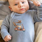 Alvin Velour Zip Onesie - Dusky Blue