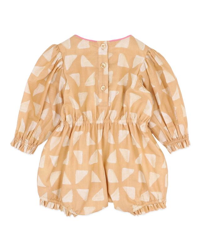 Embroidered L/S Romper - Batik Print