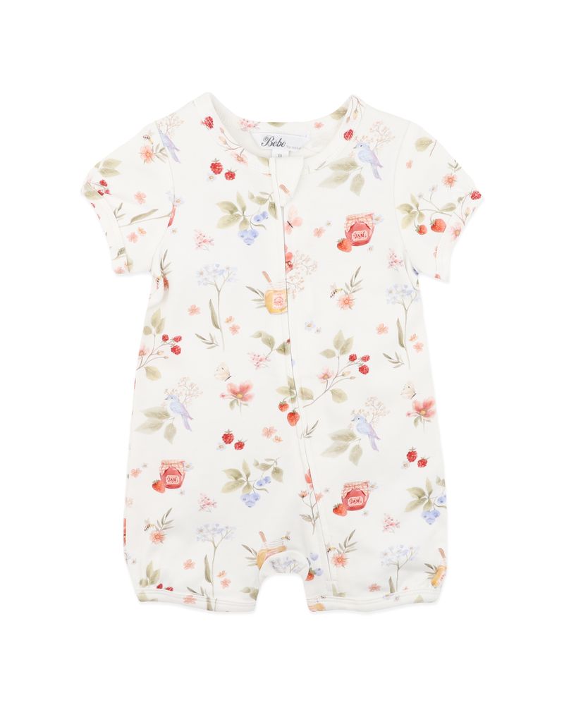 Poppy S/S Zip Romper - Poppy Print