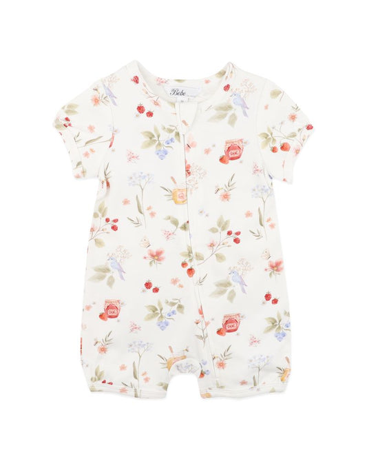 Poppy S/S Zip Romper - Poppy Print
