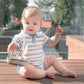 Brady Knitted Polo Romper - Blue Stripe