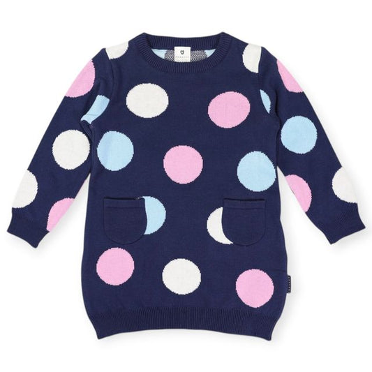Polkadot Knitted Dress - Navy