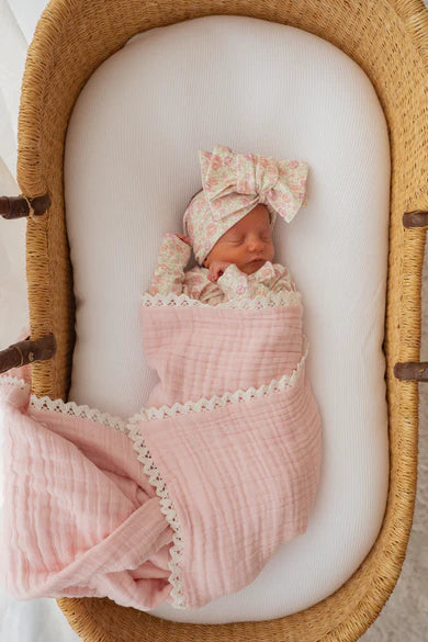 Gauze Lace Blanket -  Baby Pink