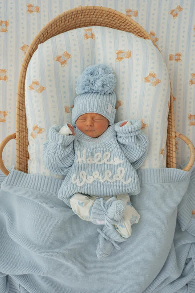 'Hello World' Chunky Knit Jumper - Sky Blue