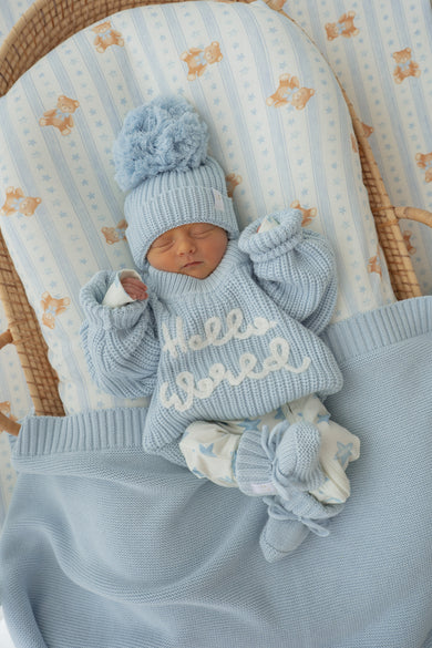 'Hello World' Chunky Knit Jumper - Sky Blue