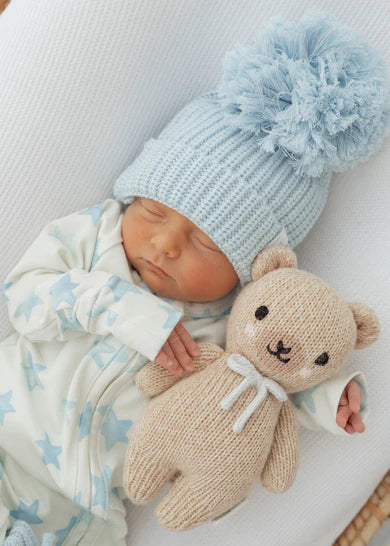 Knitted Pom Beanie - Sky Blue