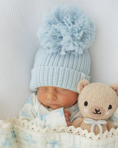 Knitted Pom Beanie - Sky Blue