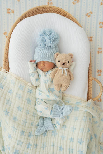 Knitted Pom Beanie - Sky Blue