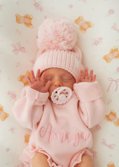 Knitted Pom Beanie -  Baby Pink