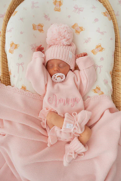 Knitted Pom Beanie -  Baby Pink
