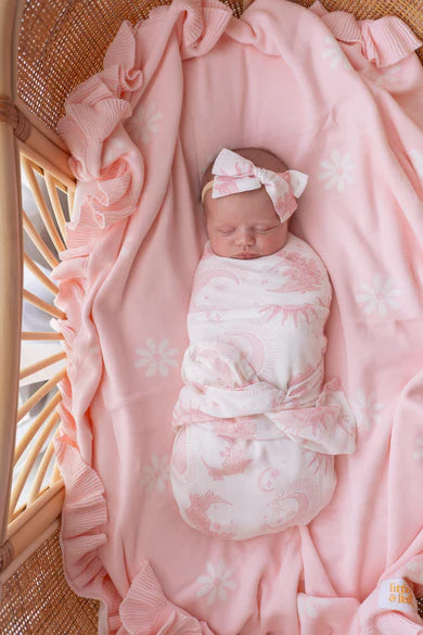 Frill Knit Blanket - Baby Pink Floral