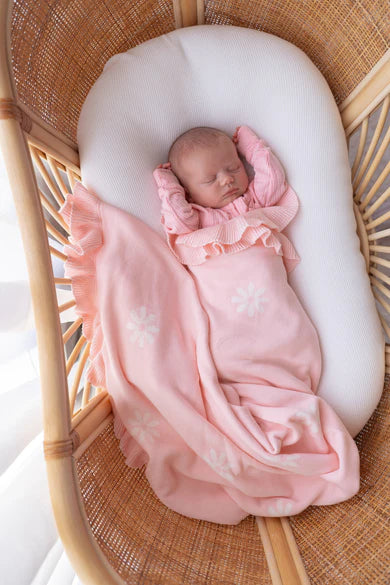 Frill Knit Blanket - Baby Pink Floral