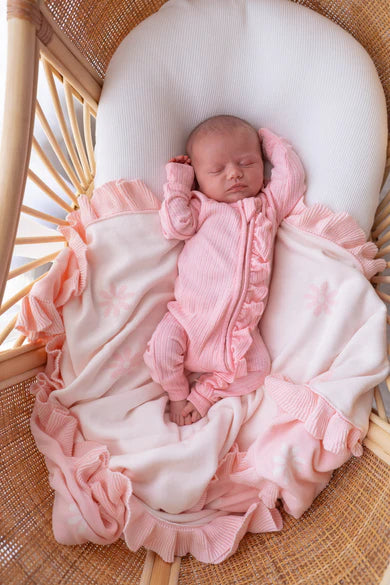 Frill Knit Blanket - Baby Pink Floral