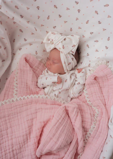 Gauze Lace Blanket -  Baby Pink