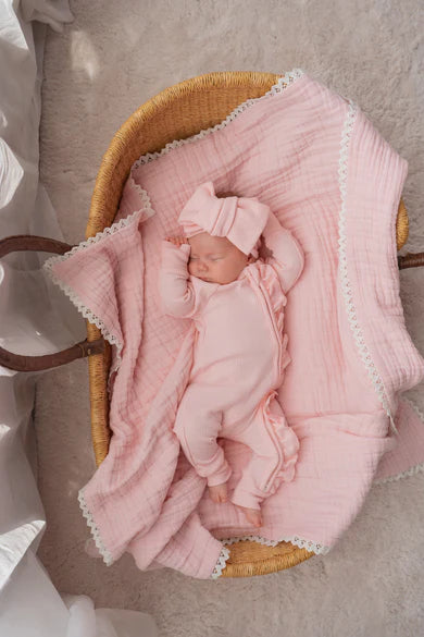 Gauze Lace Blanket -  Baby Pink