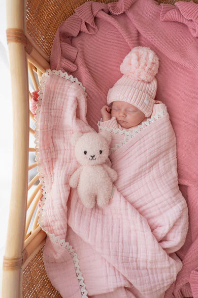 Gauze Lace Blanket -  Baby Pink
