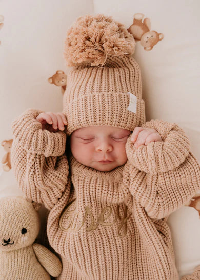 Knitted Pom Beanie - Teddy