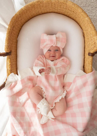 Frill Knit Blanket - Pink Gingham