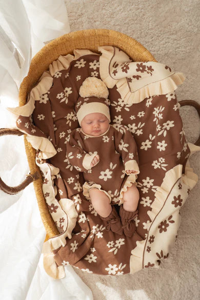 Frill Knit Blanket - Daisy Floral Chocolate