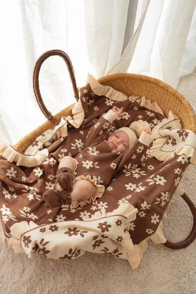 Frill Knit Blanket - Daisy Floral Chocolate