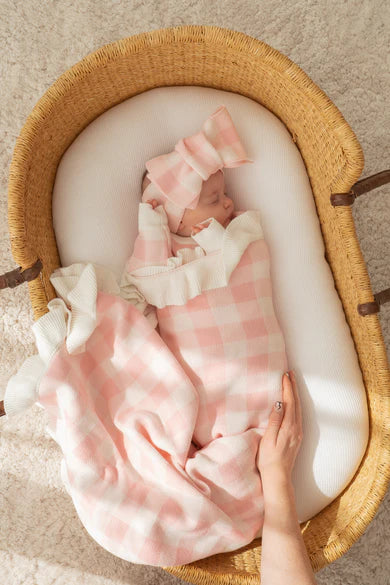 Frill Knit Blanket - Pink Gingham