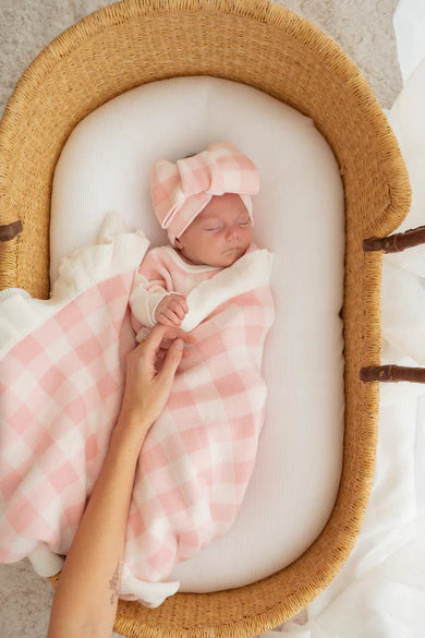 Frill Knit Blanket - Pink Gingham