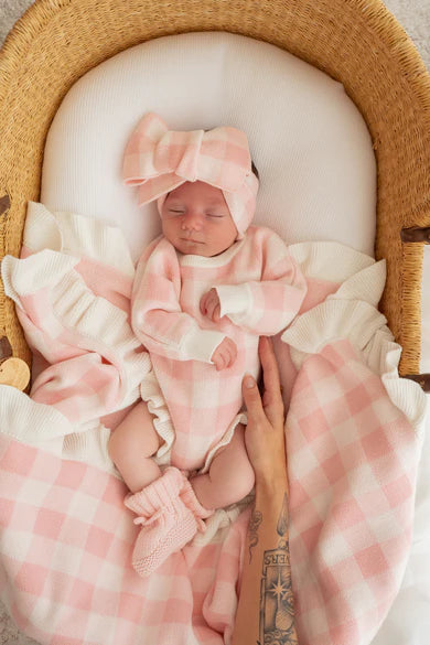 Frill Knit Blanket - Pink Gingham