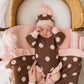 Frill Knit Blanket - Choc Pink Polka