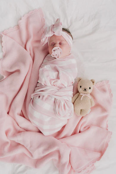 Swaddle & Top Knot Set -  Pink Gingham
