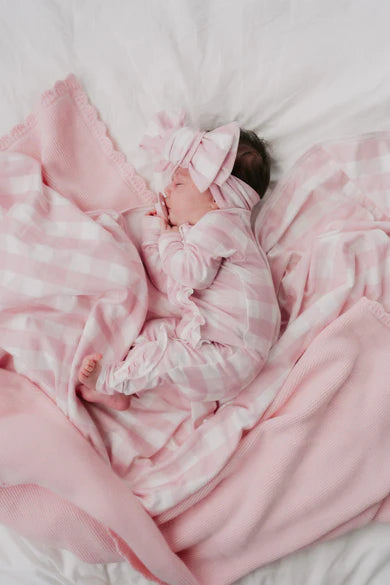 Swaddle & Top Knot Set -  Pink Gingham