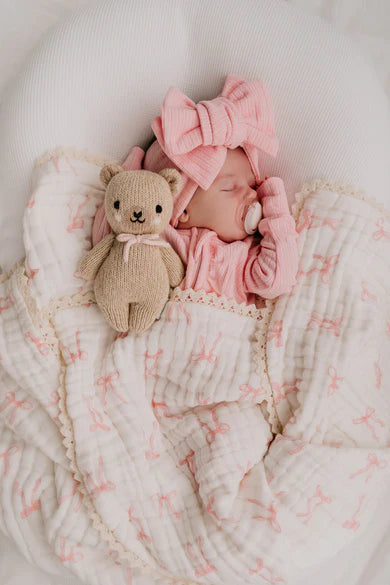Gauze Lace Blanket - Pink Bows