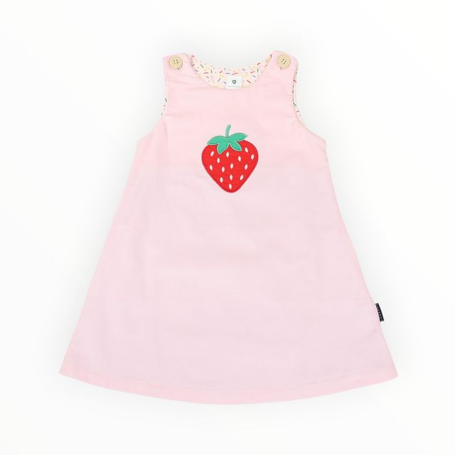 Strawberry Appliqued Cord Dress- Pink