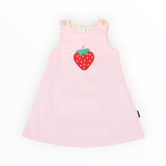 Strawberry Appliqued Cord Dress- Pink