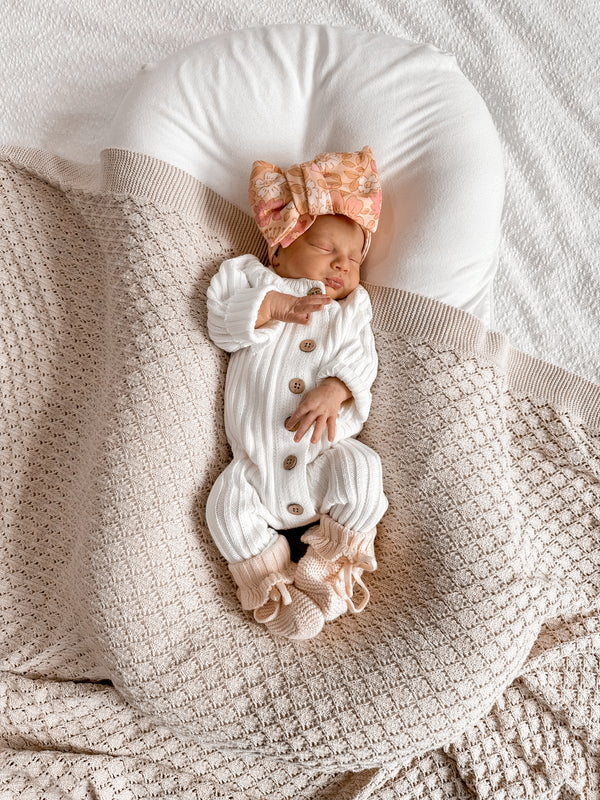 Knitted Cotton Ribbed Romper - Milk